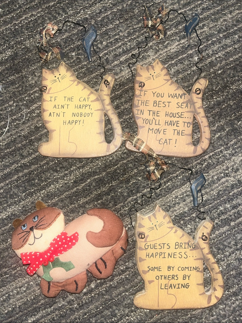 VTG 4pc Whimsical Cat decor ornament cat signs wooden cat decor wall decor 581
